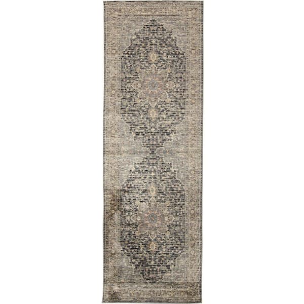 Weave & Wander Huron Gray/Charcoal 3 ft. x 8 ft. Medallion Runner Rug
