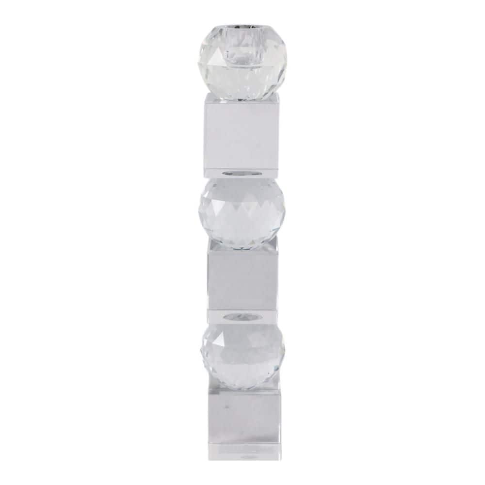 12 in. Clear Glass Faceted Crystal Orbs Taper Candle Holder