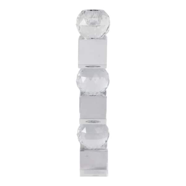Liv & Skye 12 in. Clear Glass Faceted Crystal Orbs Taper Candle Holder