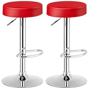 26 in.-34 in. Red Backless Steel Height Adjustable Swivel Bar Stool with PU Leather Seat (Set of 2)