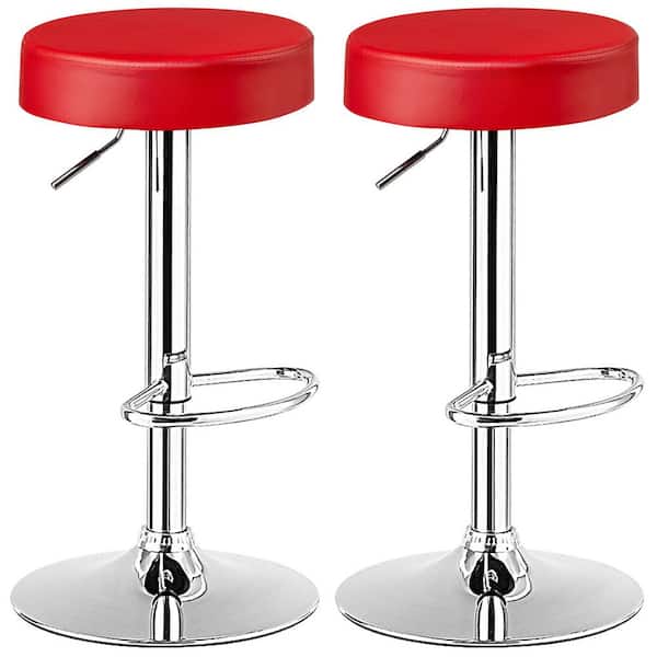 Costway 26 in.-34 in. Red Backless Steel Height Adjustable Swivel Bar Stool with PU Leather Seat (Set of 2)