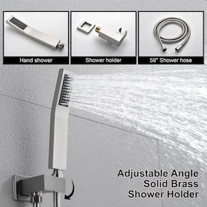 Single-Handle 3-Spray Hand Shower Retractable Tub Faucet with 10 in. Rain Shower Heads in Brushed Nickel(Valve Included)