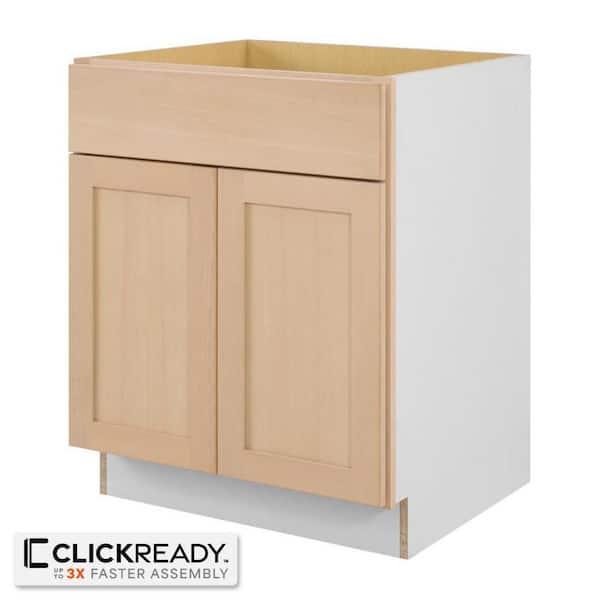 27 in. W x 24 in. D x 34.5 in. H Ready to Assemble Base Kitchen Cabinet in Unfinished with CLICKREADY Technology