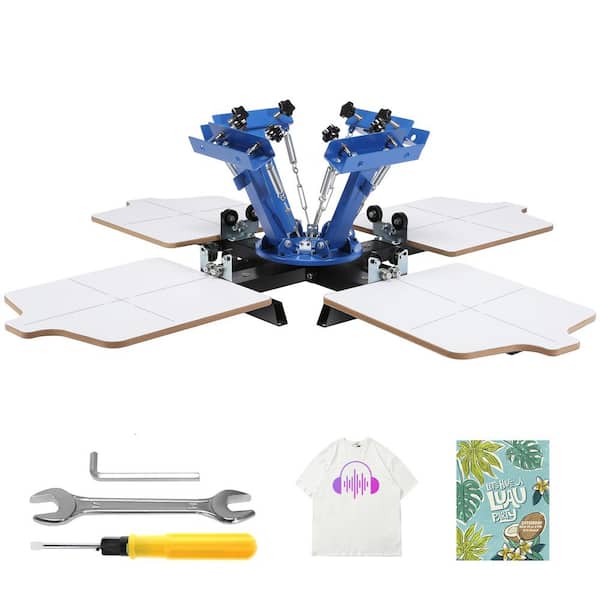 Screen Printing Machine, 4 Color 4 Station 360° Rotatable Silk Screen Press, 21.2 x 17.7 in. Double-layer Pallet