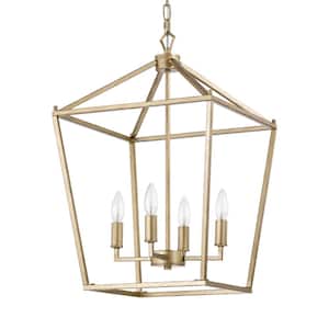 Buelex 16 in. 4-Light Indoor Distressed Satin Gold Finish Chandelier with Light Kit