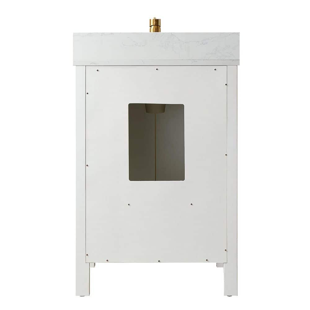 Shannon White Oak Single Sink Vanity with Stone Top and Mirror