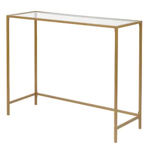 39.38 in. Clear and Gold Rectangle Glass Metal Frame Console Tablewith Metal Frame