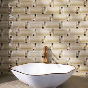 Bambo Beige 9.85 in. x 11.42 in. Brick Joint Glossy Glass Mosaic Tile (7.9 sq. ft./Case)