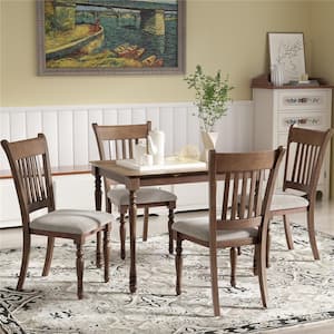 Brown Upholstered Vintage Wooden Side Chair Dining Chair W/Padded Cushion (Set of 4)