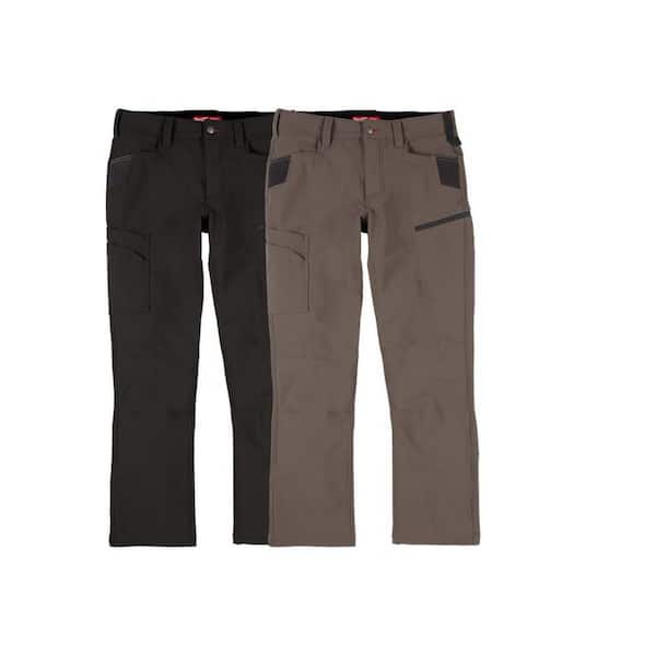 Milwaukee Men's 30 in. x 34 in. Black and Brown FREEFLEX Tech Work Pants with 7 Pockets (2-Pack)