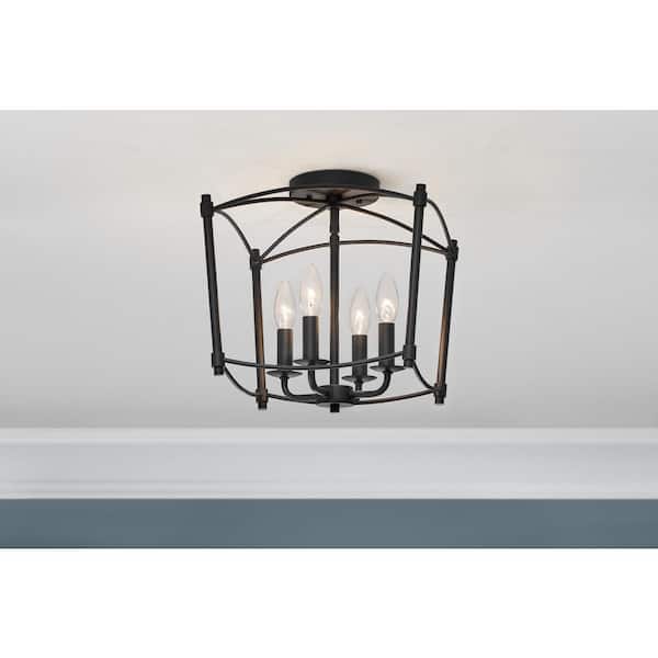 Home Decorators Collection Marston 12 in. W x 12.8 in. H 4-Light Gold Semi-Flush Mount Ceiling Light with Metal Frame