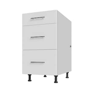 Miami Shell White Matte Flat Panel Stock Assembled Base Kitchen Cabinet 3 DR Base 18 In.x 34.5 In.x 27 In.