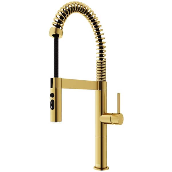 Vigo Edison Pro In Single Handle Pull Down Sprayer Kitchen Faucet In Matte Brushed Gold