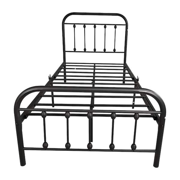 ANBAZAR Black 39 in. W Twin Size Victorian Platform Bed with Headboard and Footboard, Metal Platform Bed Frame with Support Legs