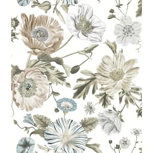 Vintage White Poppy Matte Finish Peel and Stick Vinyl Wallpaper