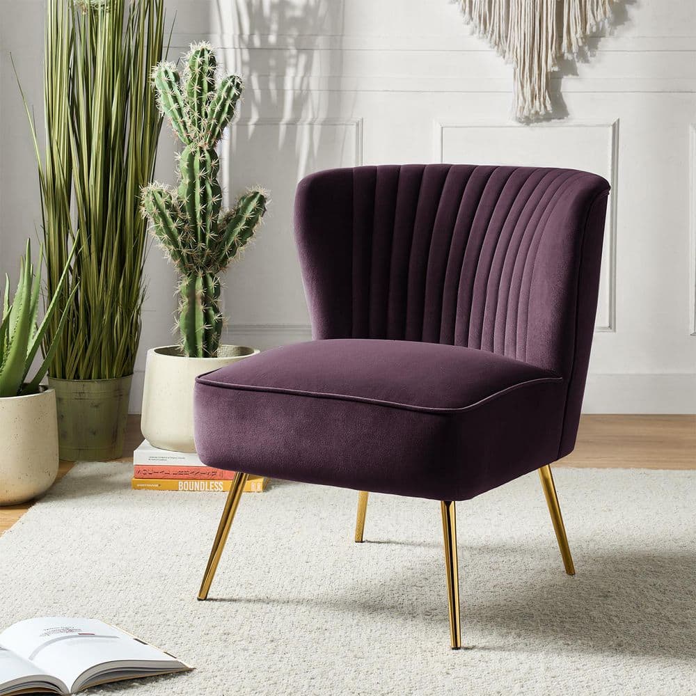 JAYDEN CREATION Monica Modern Purple Velvet Comfy Living Room Side