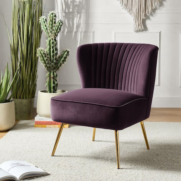 Monica Modern Purple Velvet Comfy Living Room Side Chair with Golden Metal Legs