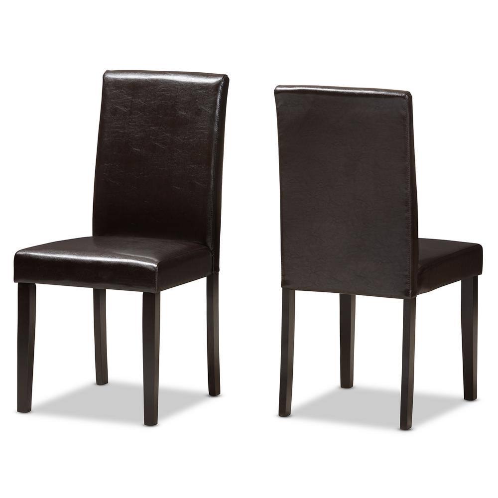 Set of 2 High-Back Brown Faux Leather Upholstered Parsons Dining Chairs