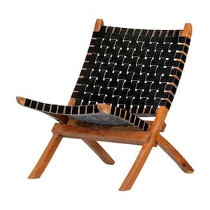Balka Woven Leather Lounge Chair, Matte Black