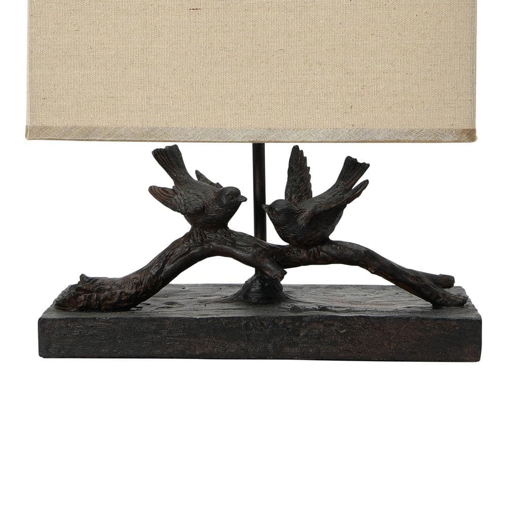 Black Resin Bird Table Lamp with Linen Shade