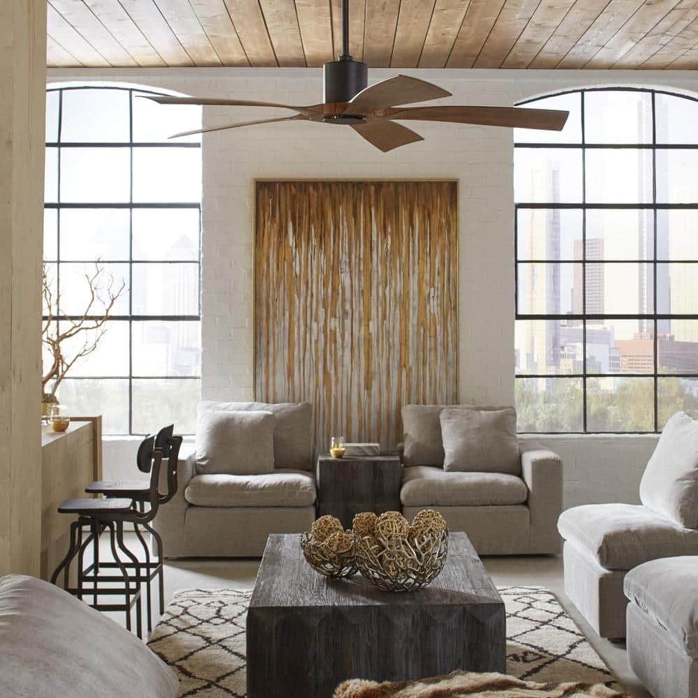 Aviator 70" Matte Black and Distressed Koa Smart Ceiling Fan