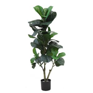 The Mod Greenhouse 39 in. Artificial Fiddle Leaf Tree in Black Matte Planter's Pot