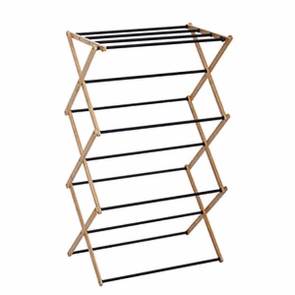 HOUSEHOLD ESSENTIALS Black 39.37 in. x 14.17 in. x 23.62 in. Bamboo Free Standing Folding Drying Rack