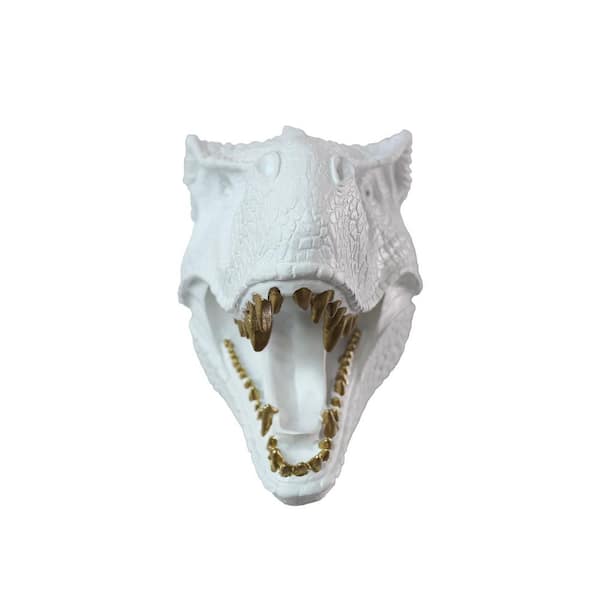 HI-LINE GIFT LTD. White 9.05 in. x 13.58 in. Dinosaur Head Sculpture Resin Wall Mounted Ornament