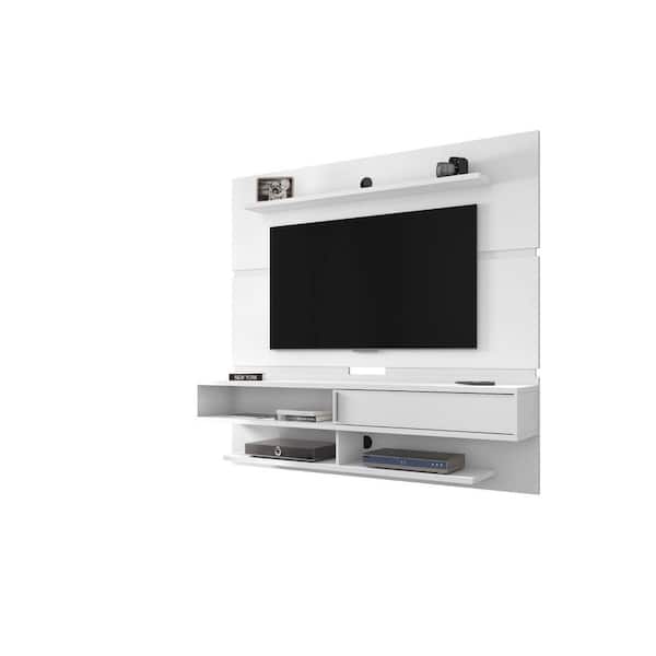 Luxor Rochester 71 in. White Particle Board Floating Entertainment Center Fits TVs Up to 65 in. with Cable Management