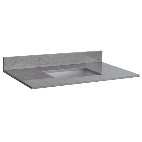 MONTARY 31 in. W x 22 in. D Ceramic Vanity Top in Carrara Gray with White Rectangular Single Sink