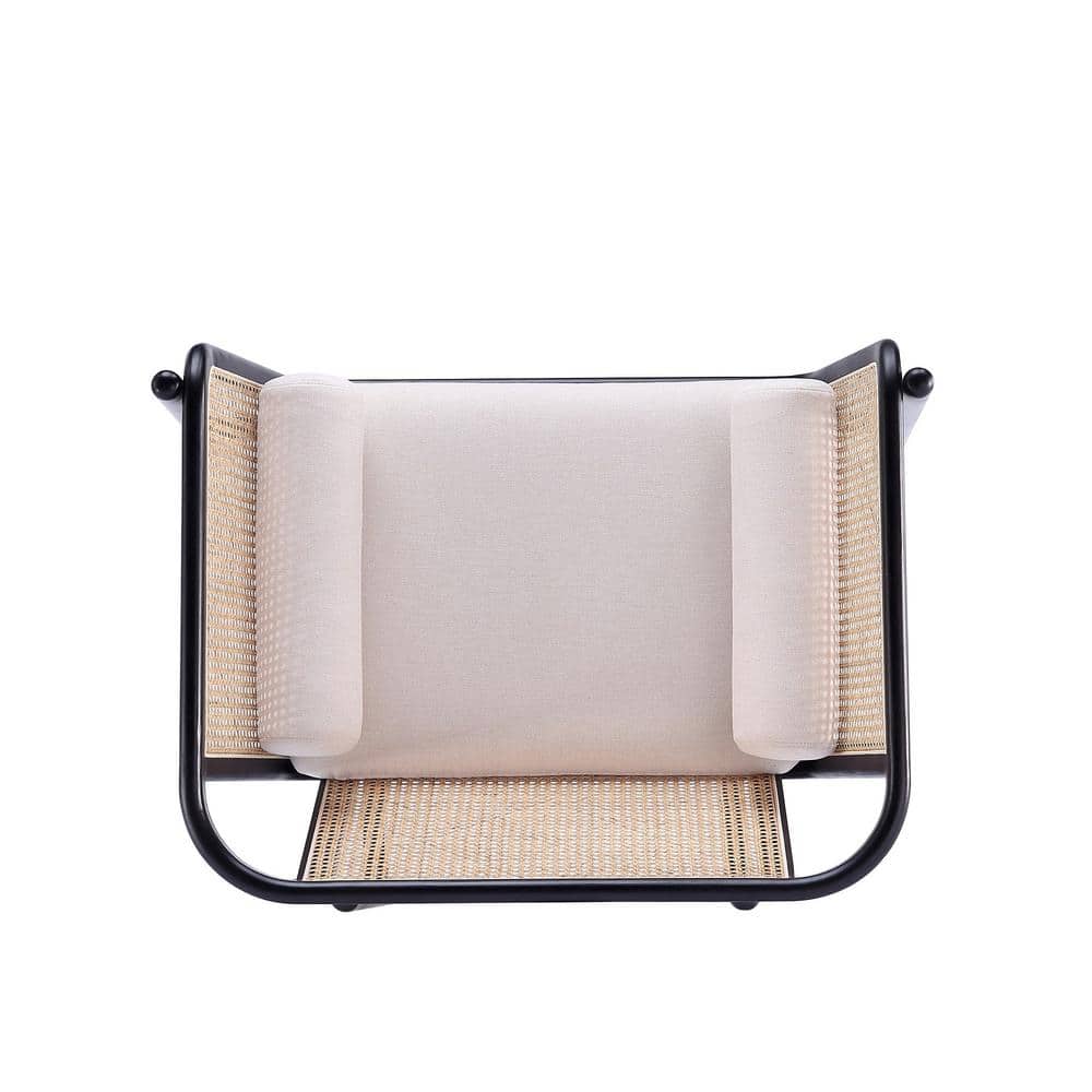 Versailles Barrel Accent Chair in Black & Cream with Rattan Back