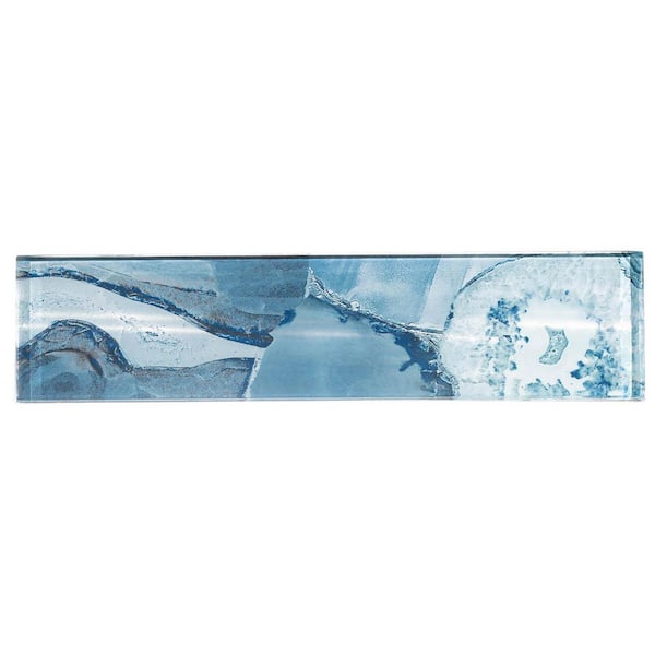 Myst Lake Blue 3-in. x 12-in. Subway Agate Inspired Polished Glass Wall Tile (3.75 sq. ft./box)