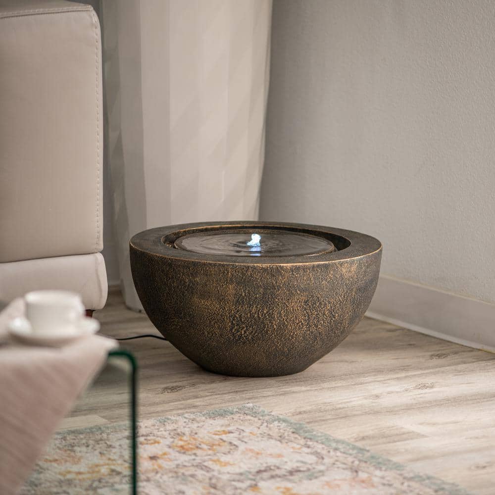 19.8" Bronze Polyresin Round Sphere Water Fountain with LED Light