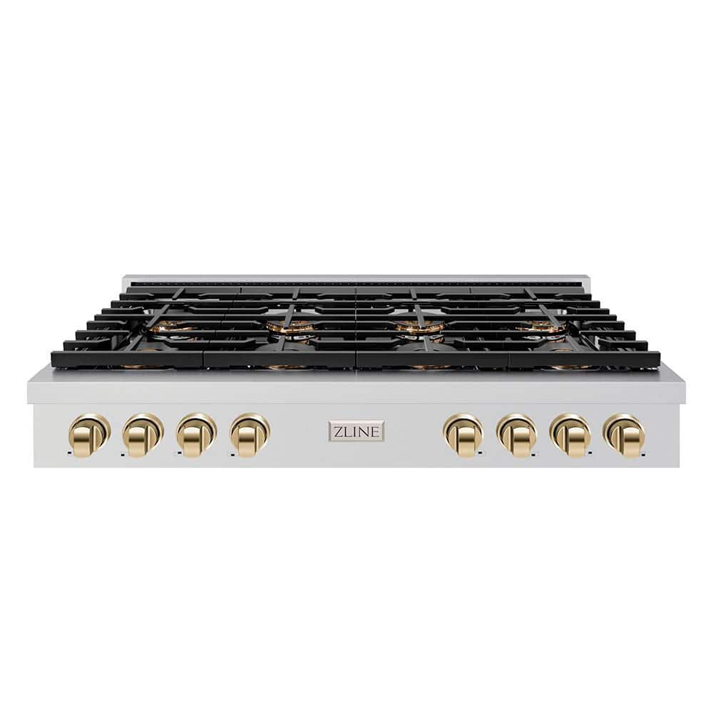 Autograph 48 in. Paramount Gas Rangetop with 8 Burner DuoPro Cooktop in Stainless Steel and Polished Gold Accents