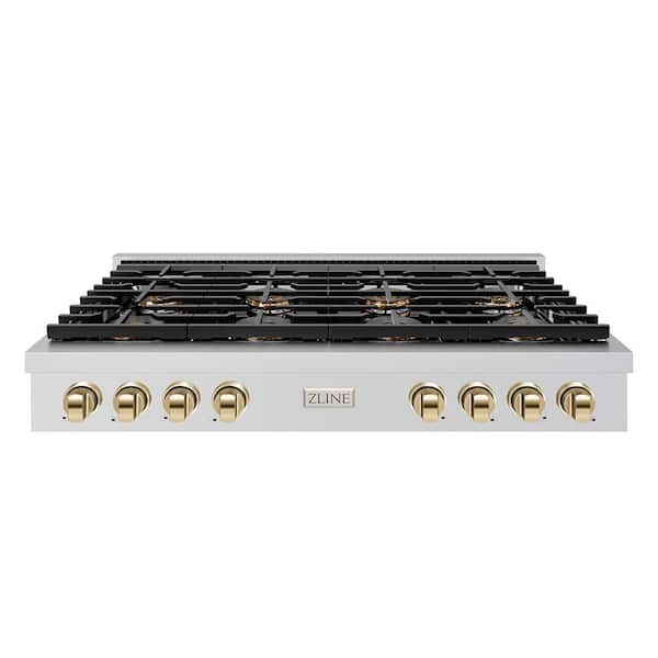 Autograph 48 in. Paramount Gas Rangetop with 8 Burner DuoPro Cooktop in Stainless Steel and Polished Gold Accents