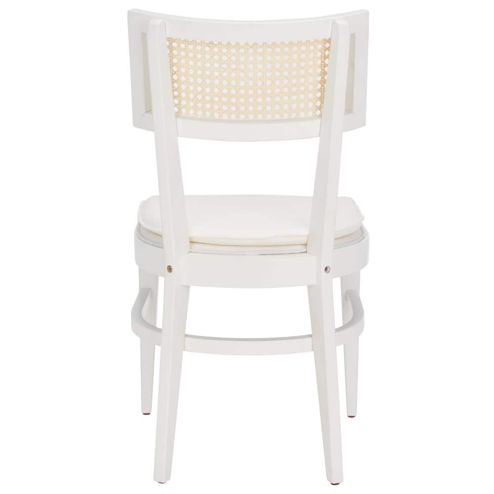 White Rubberwood Upholstered Dining Chair with Cane Backrest