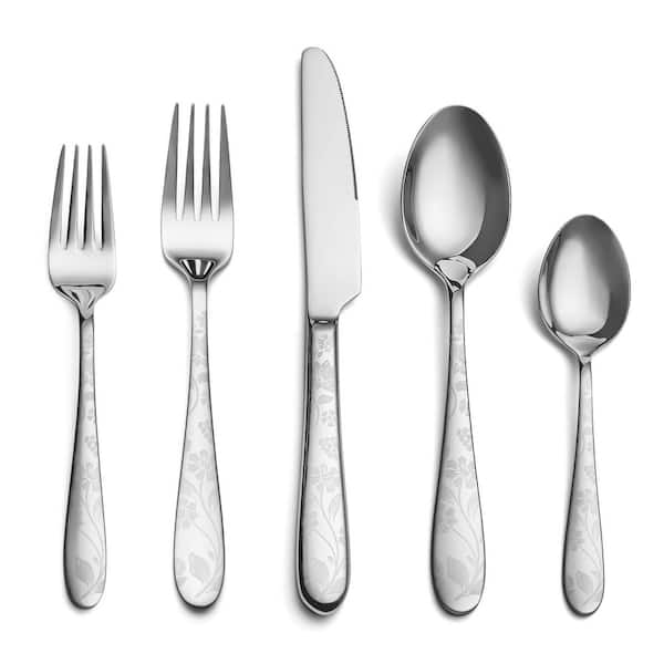 40-Piece Silver Premium Stainless Steel Flatware Set (Service for 8), Mirror Polished Flatware Sets with Pattern Handle