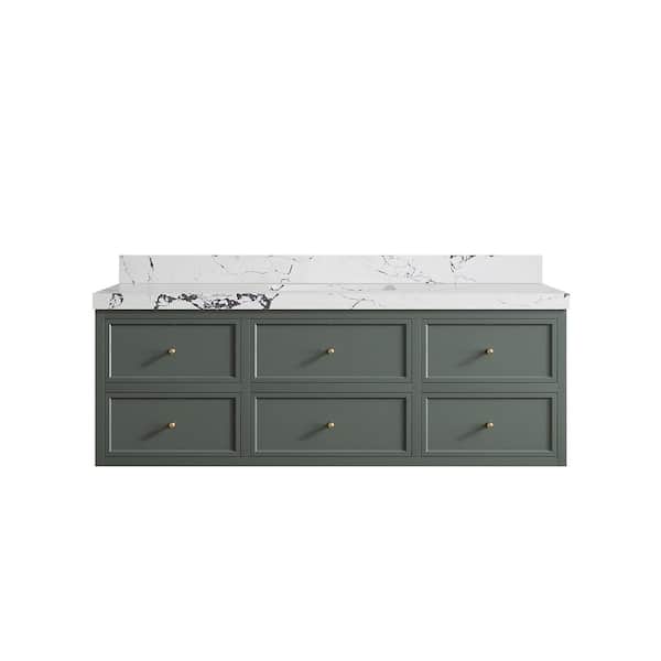Willow Collections Roswell 60 in. W x 22 in. D x 36 in. H Single Sink Bath Vanity in Pewter Green with 2 in. Viola Night qt. Top