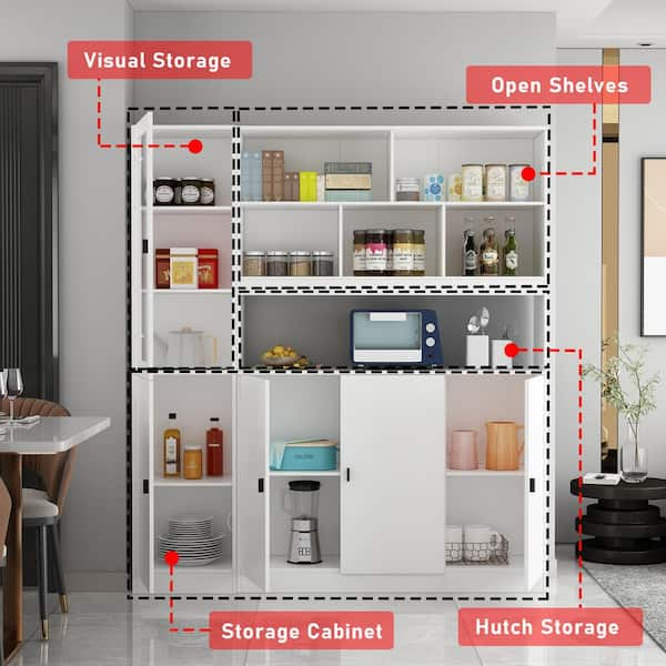  Sideboard Storage Cabinet with 2 Open Shelves, 1