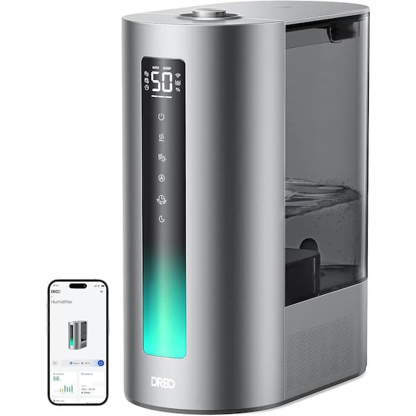 DREO 1.58 Gal. Smart Humidifier, Warm and Cool Mist Tablet top Humidifier, 60Hr Runtime, High Precision Humidity Sensor