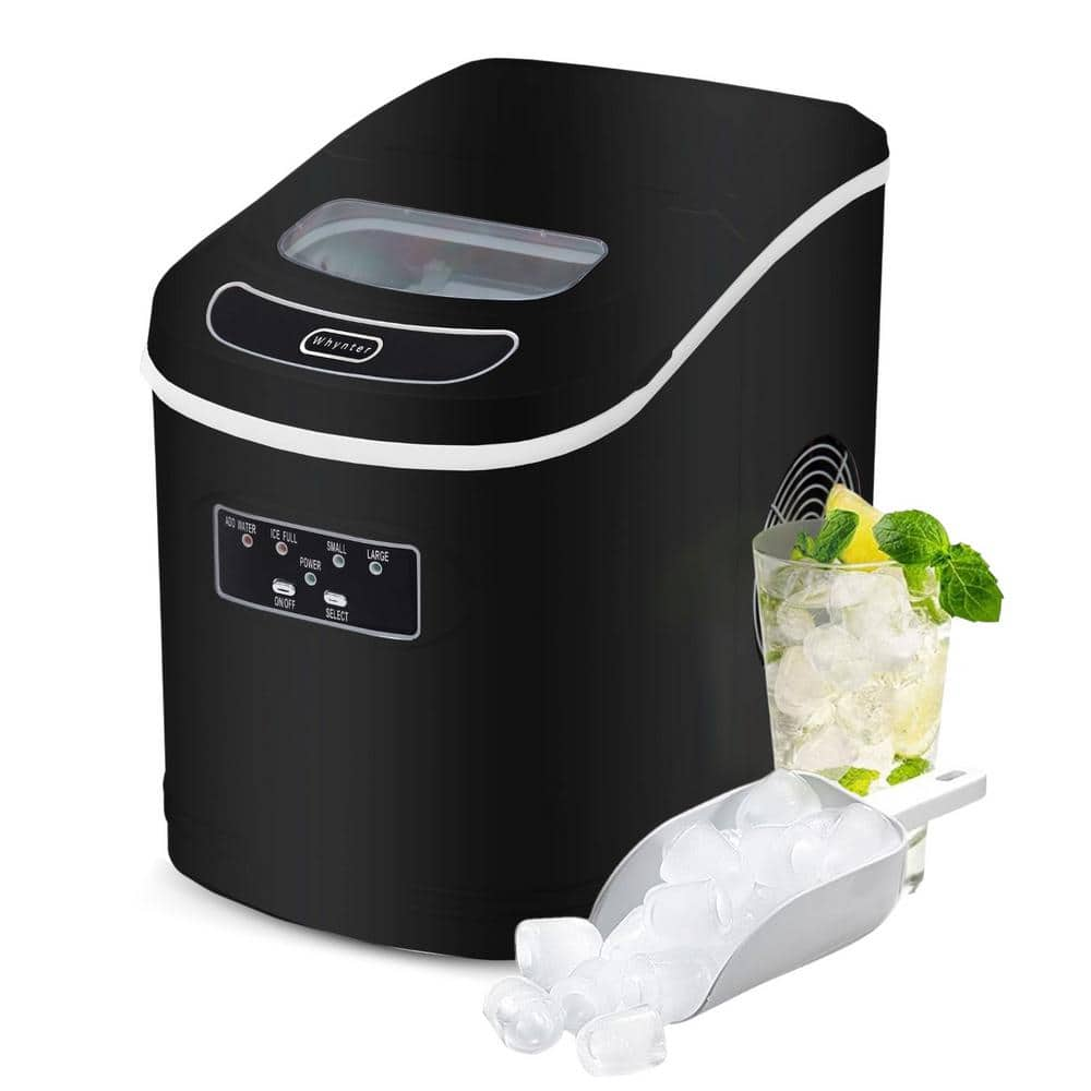 Whynter 9.5 in. 27 lbs Portable Ice Maker Countertop Ice Machines Bullet Ice in Metallic Black