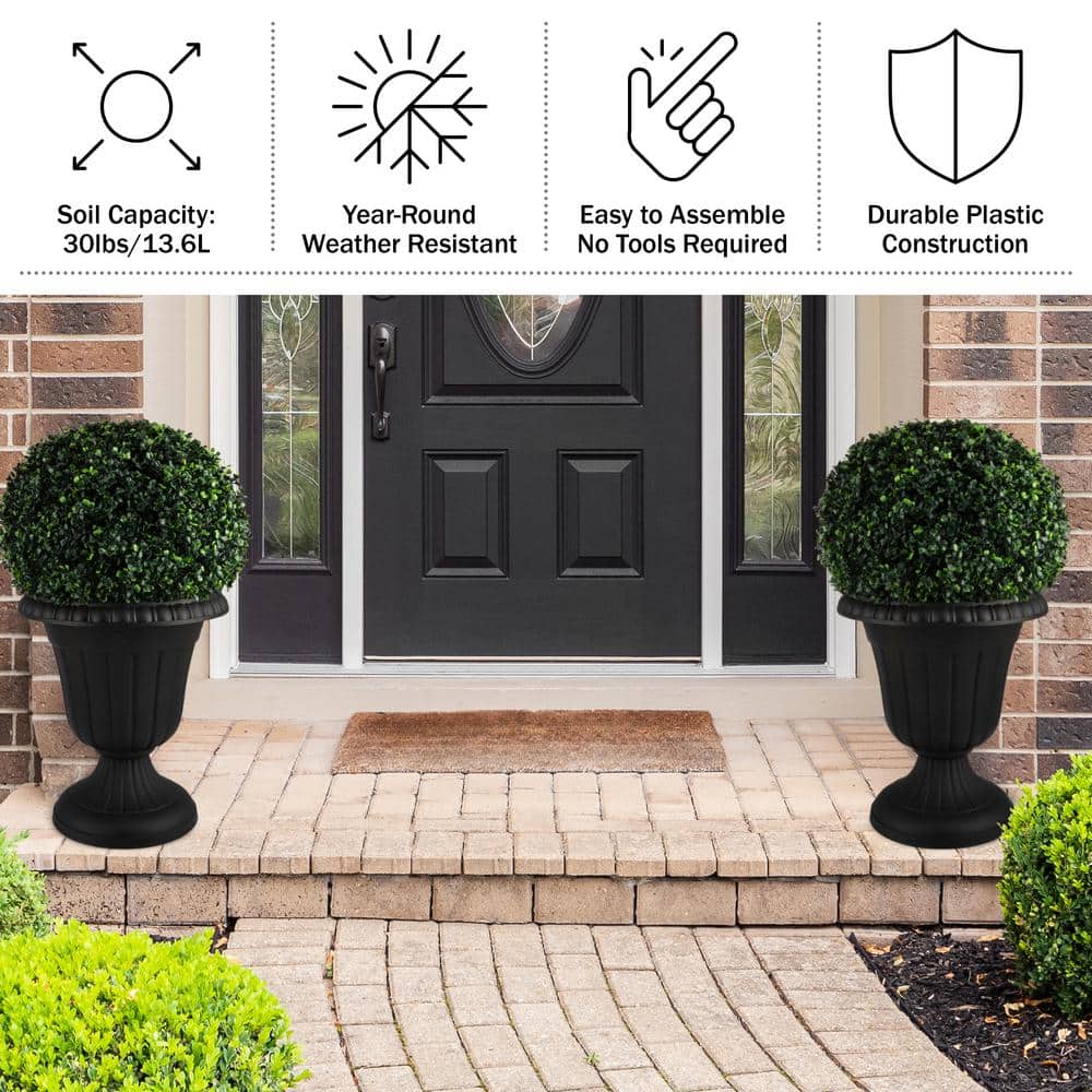 Black 16x18-Inch Recycled Plastic Urn Planter Set