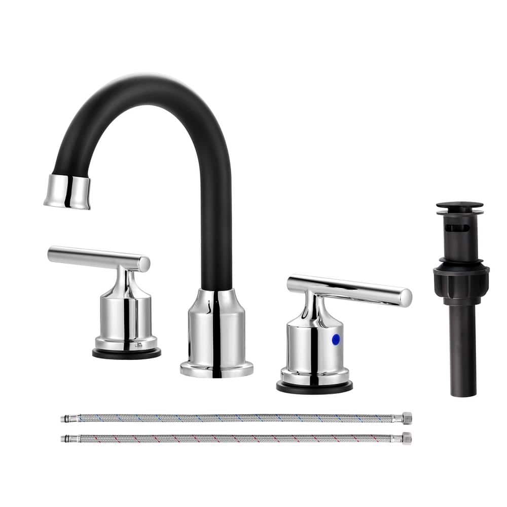 Polished Chrome and Black Stainless Steel Double Handle Bathroom Faucet