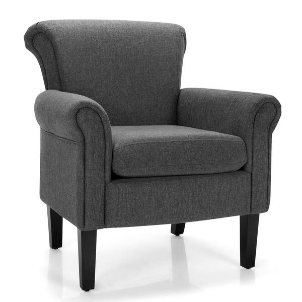 Costway Dark Gray Wood Modern Upholstered Fabric Accent Chair with Rubber Wood Legs
