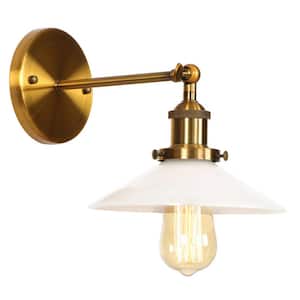 1-Light Vintage Gold Sconce with White Glass Bowl Lampshade Wall Lighting