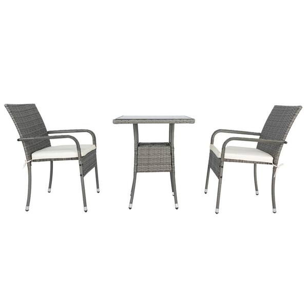 3Piece Wicker Outdoor Patio Living Room Furniture Set with White