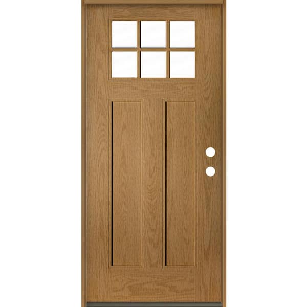 Krosswood Doors PINNACLE Craftsman 36 in. x 80 in. 6-Lite Left-Hand/Inswing Clear Glass Bourbon Stain Fiberglass Prehung Front Door
