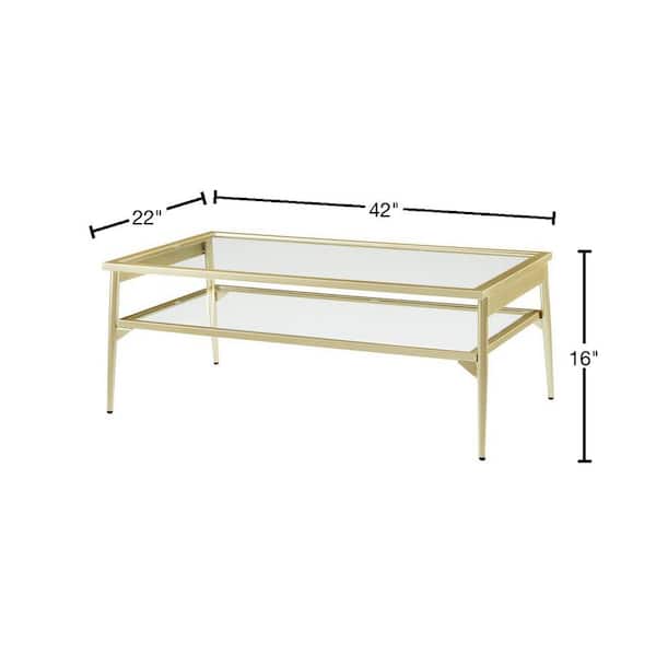 Welwick Designs 42 in. Gold Metal and Glass 2-Tier Modern Coffee Table ...