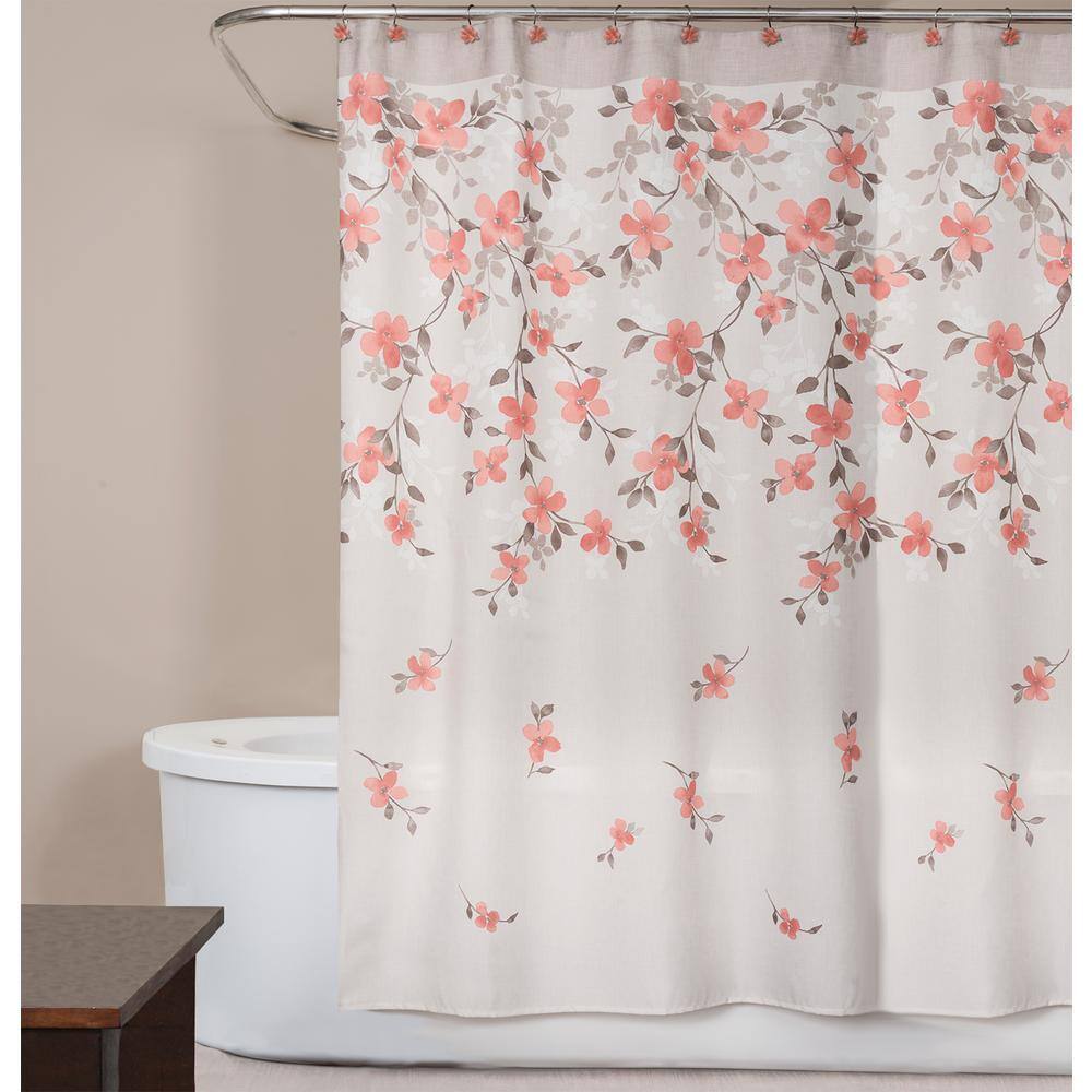 Saturday Knight Coral Garden Floral 72 In Polyester Shower Curtain Q1254800200001 The Home Depot