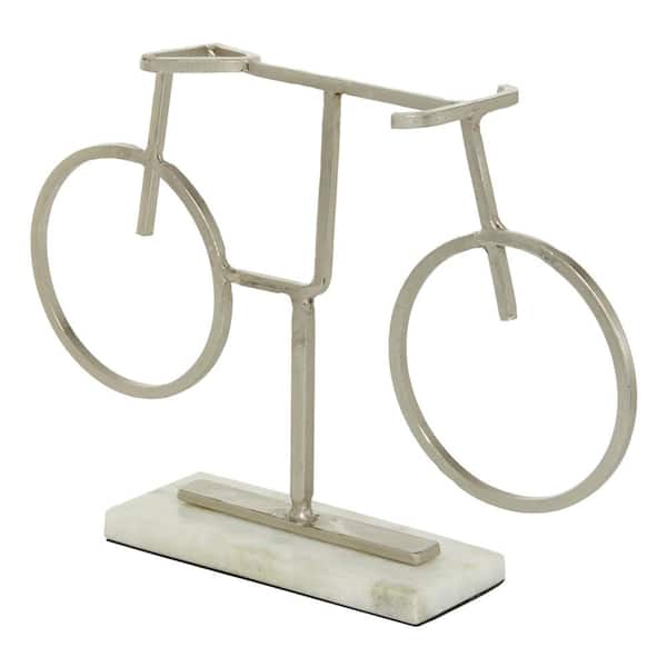Litton Lane 3 in. x 9 in. Silver Metal Bike Sculpture with Marble Base
